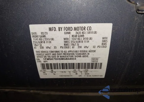 2021 Ford Explorer Xlt from USA, damaged, VIN 1FMSK7DH6MGB44933